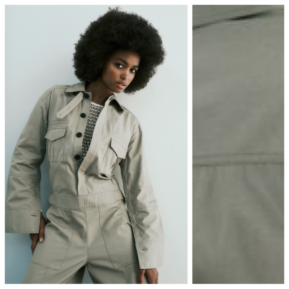NWT. Zara Greenish Cotton Full Length Jumpsuit. Size S. - Picture 3 of 12